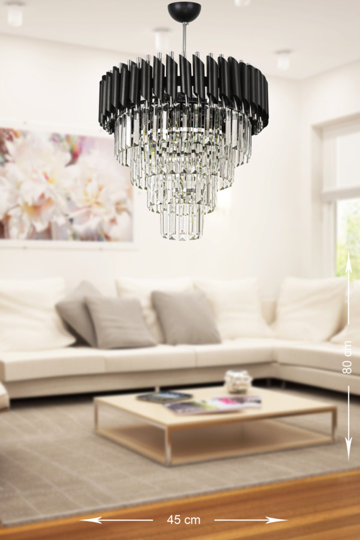 Palmira 45' Crystal Stone Luxury Chandelier - (black-chrome)