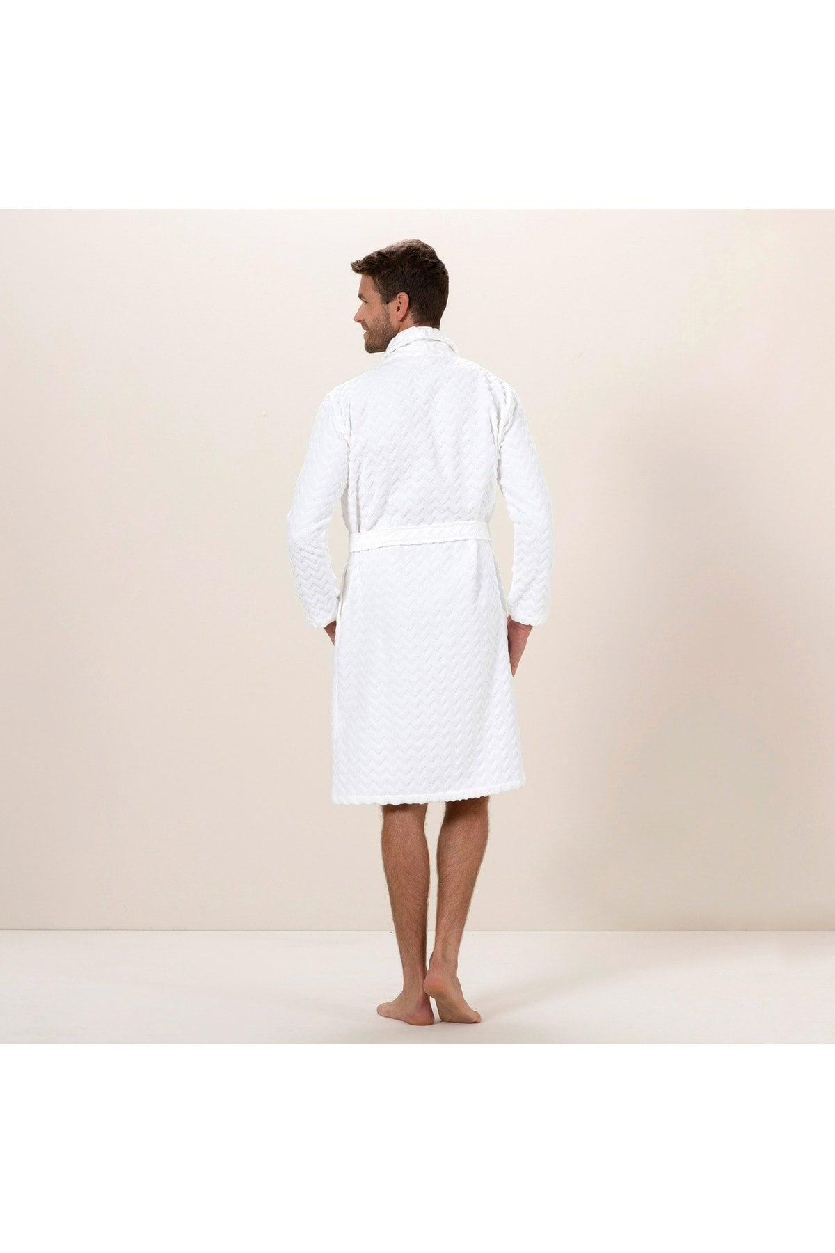 Zigzag Men's Bathrobe White - Swordslife