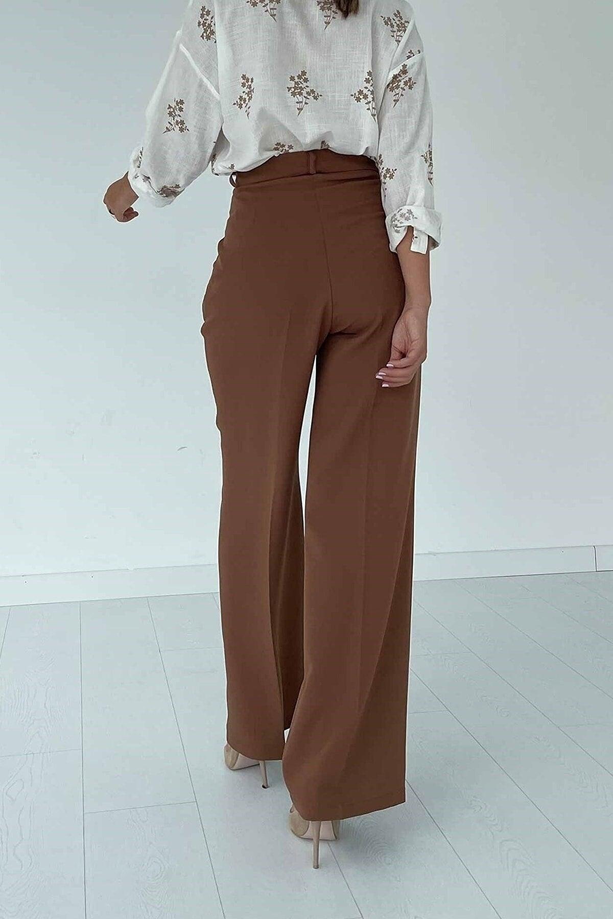 Women's Brown High Waist Palazzo Pants - Swordslife