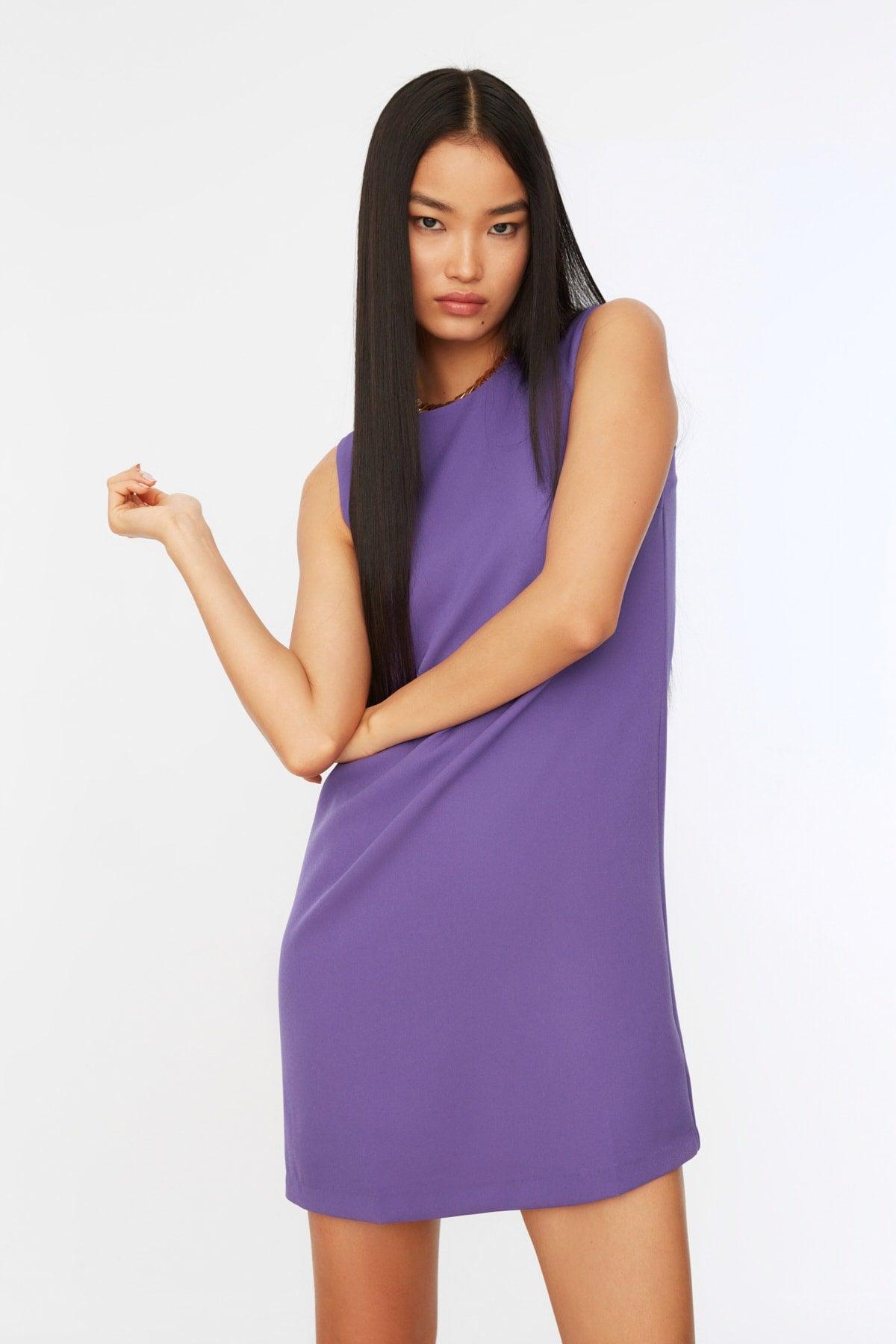 Purple Mini A-Line Woven Sleeveless Dress TWOSS19FG0063 - Swordslife