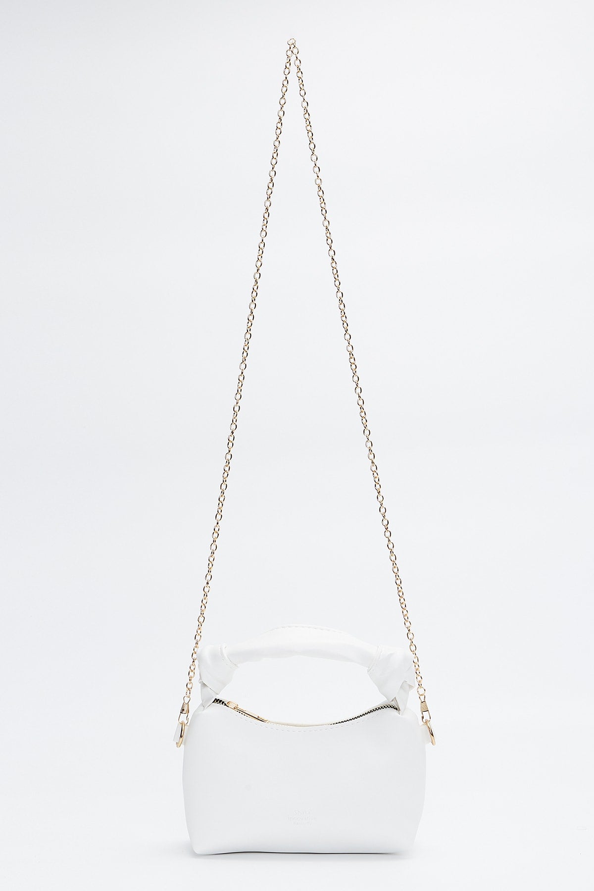 White Shk24 Soft Leather Knot Detailed Chain Strap Hand and Shoulder Bag L:14 E:22 W:8 cm