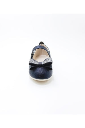 Girl'S Stone Bow Black Orthopedic Flats