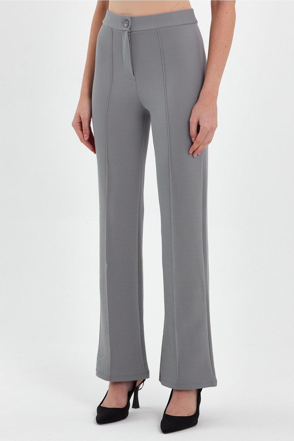 Women's High Waist Gatherer Bell-Length Palazzo Gray Trousers - Swordslife