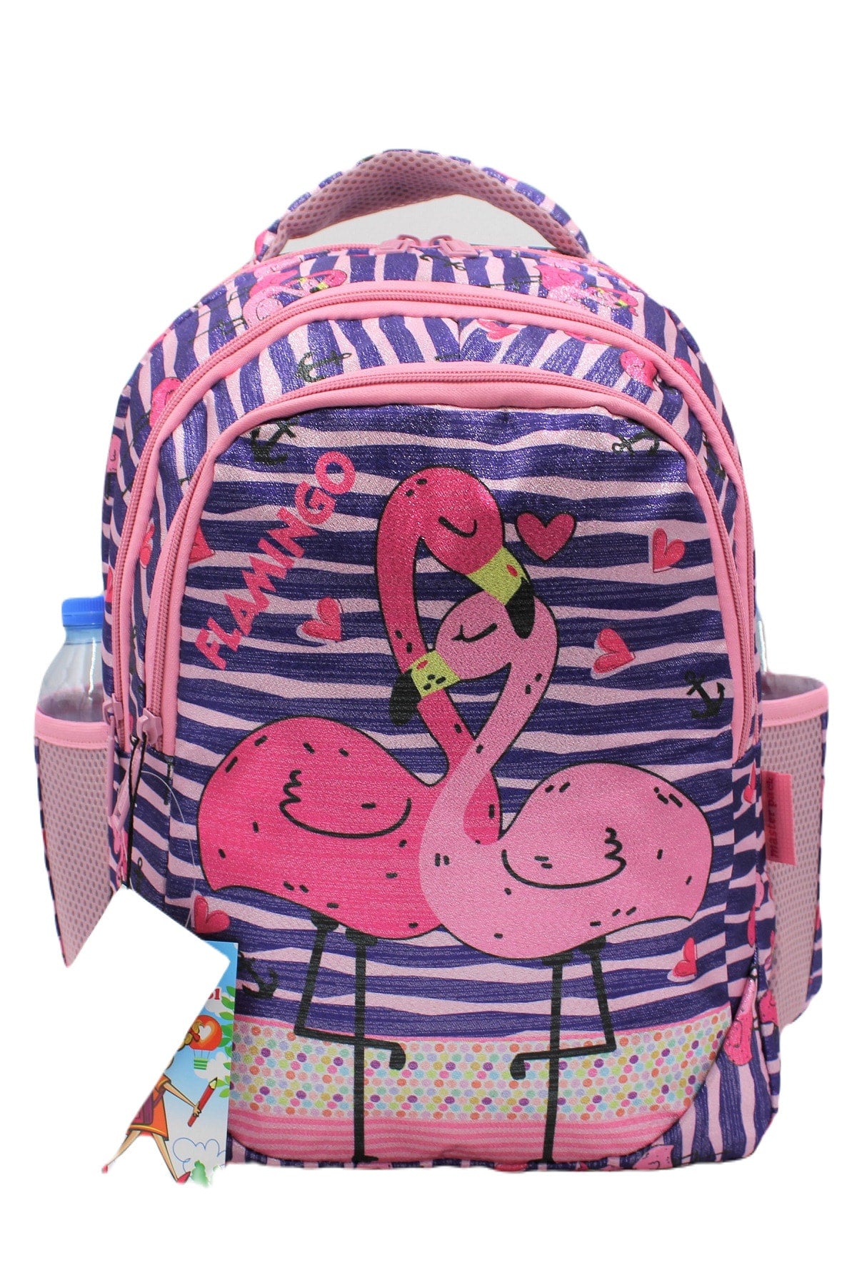 Sim Flamingo Patterned Dark Purple Color Girl Backpack Primary School Bag Set with Lunch Box and Pencil Holder