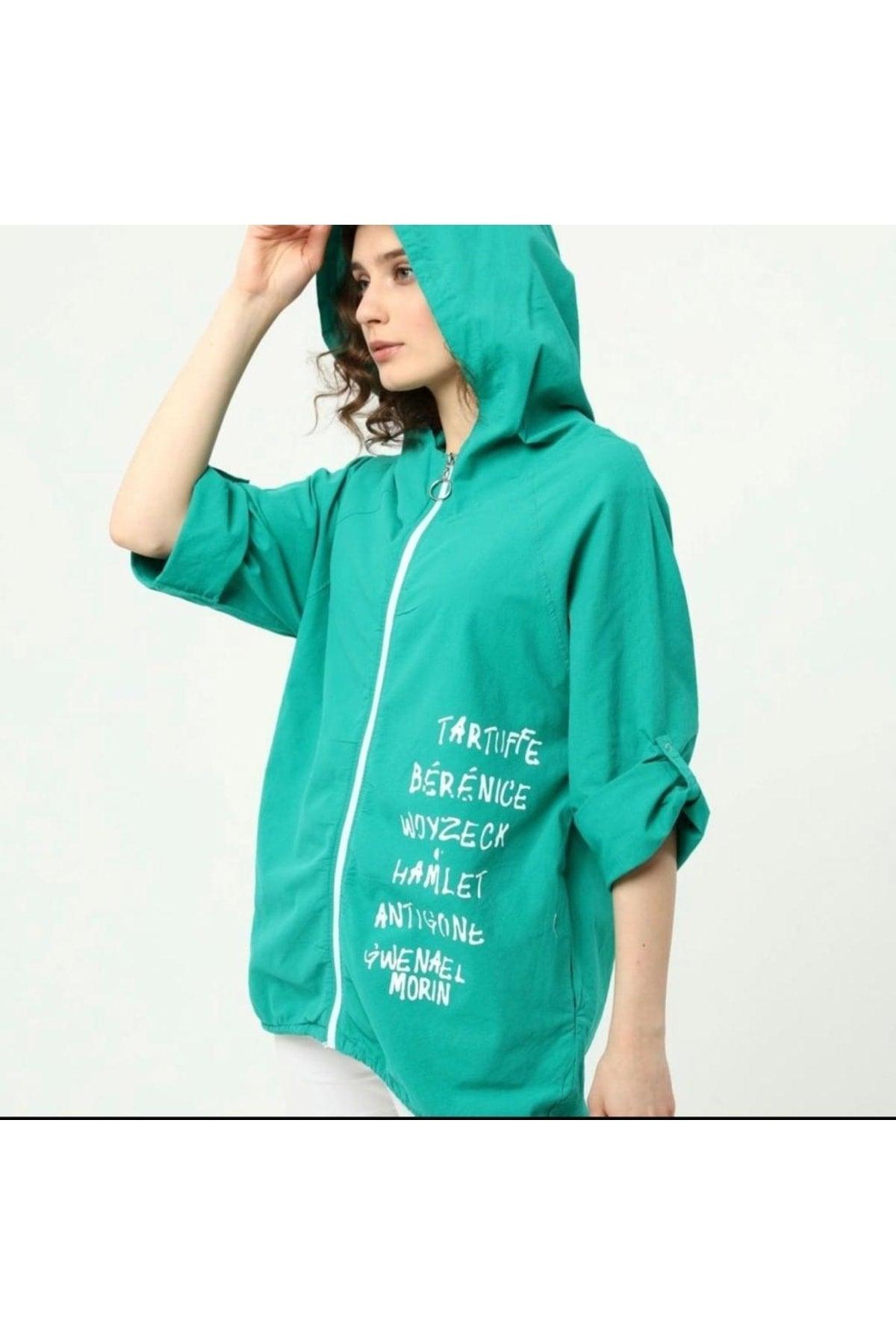 Women's Green Back Printed Linen Jacket A36-051 - Swordslife