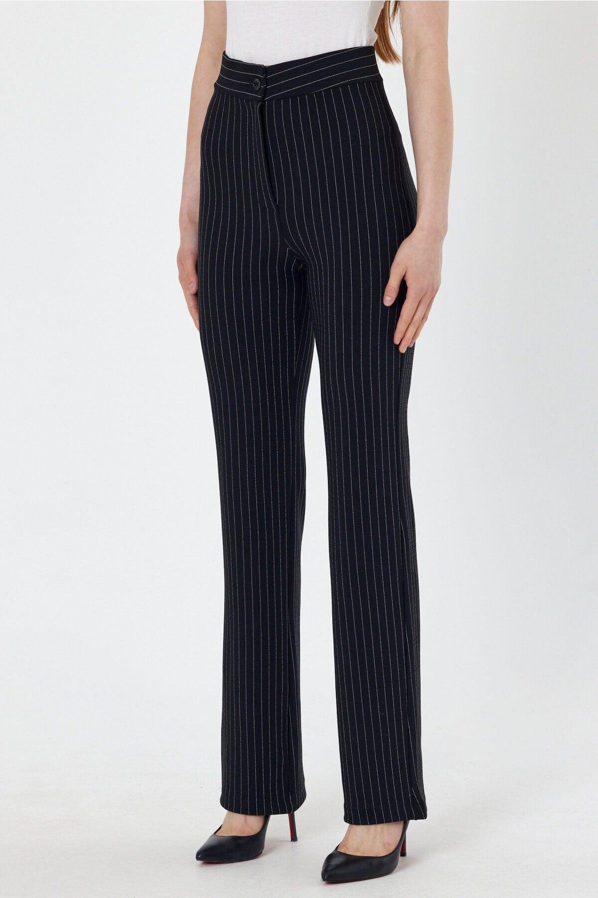 Women's Striped Black High Waist Gatherer Bell-Red Palazzo Trousers - Swordslife