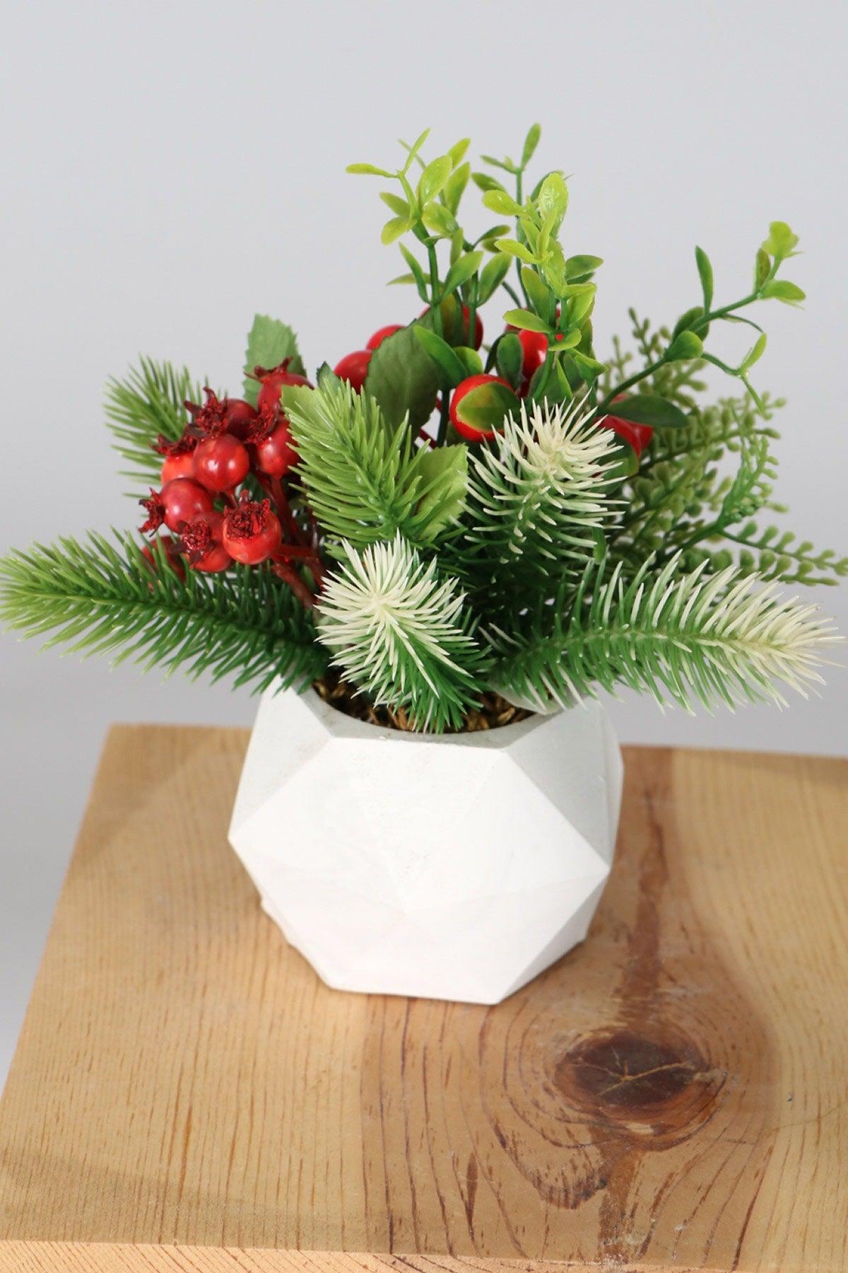 Artificial Cokina Pomegranate Arrangement in Concrete Pot New Year Concept 7 - Swordslife