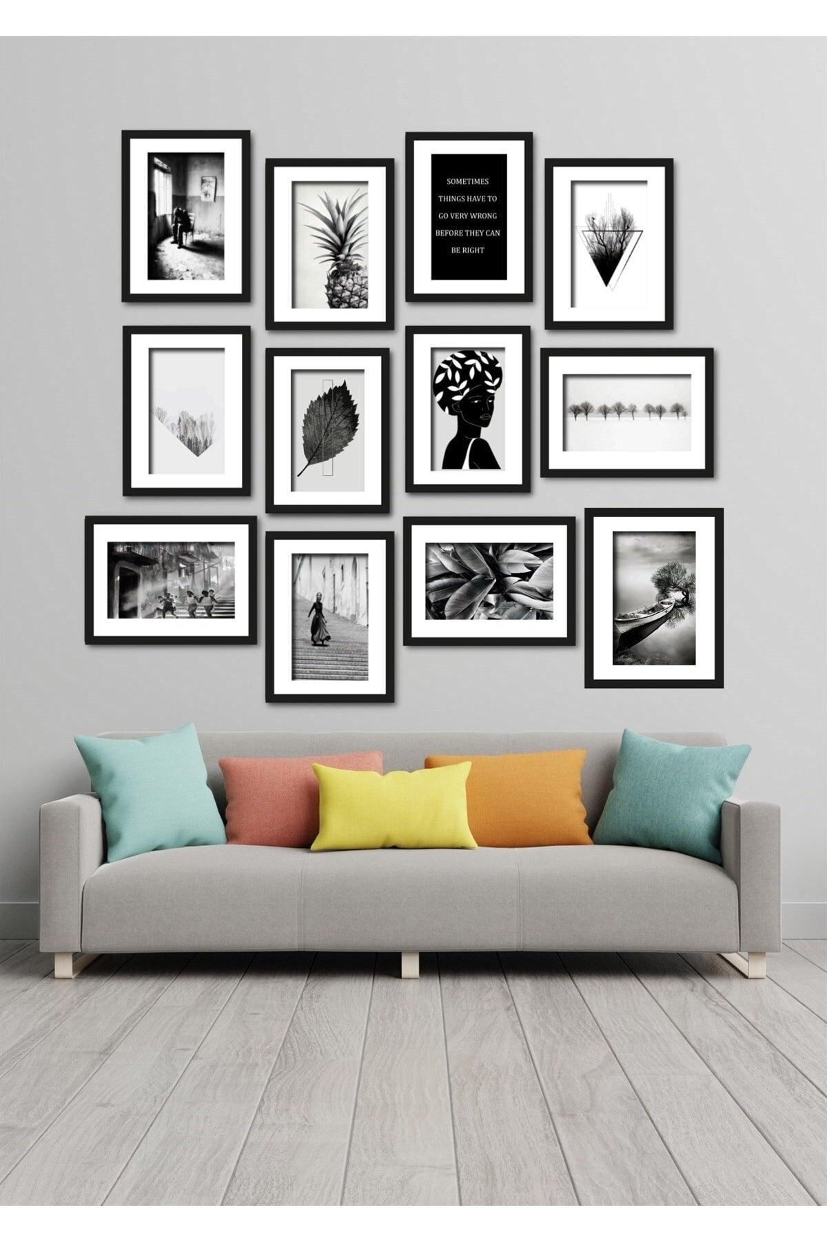 12 Pieces Black White Patterns Wall Decor Painting Set For Living Room Living Bedroom Office Kitchen - Swordslife