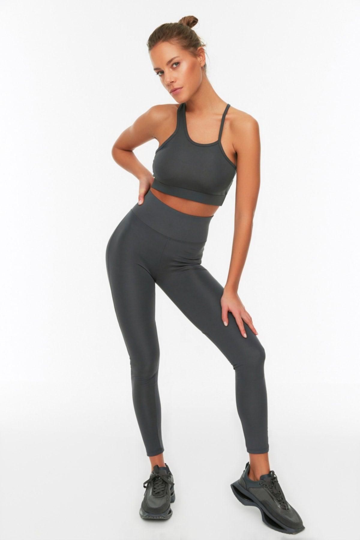 Dark Anthracite Full Length Sports Tights with Push-Up TWOAW21TA0030 - Swordslife