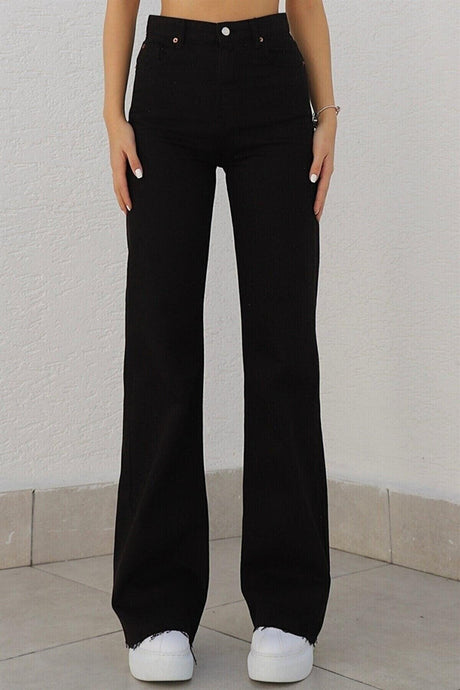 Black Lycra 90's Super High Wide Leg Denim Palazzo Trousers - Swordslife