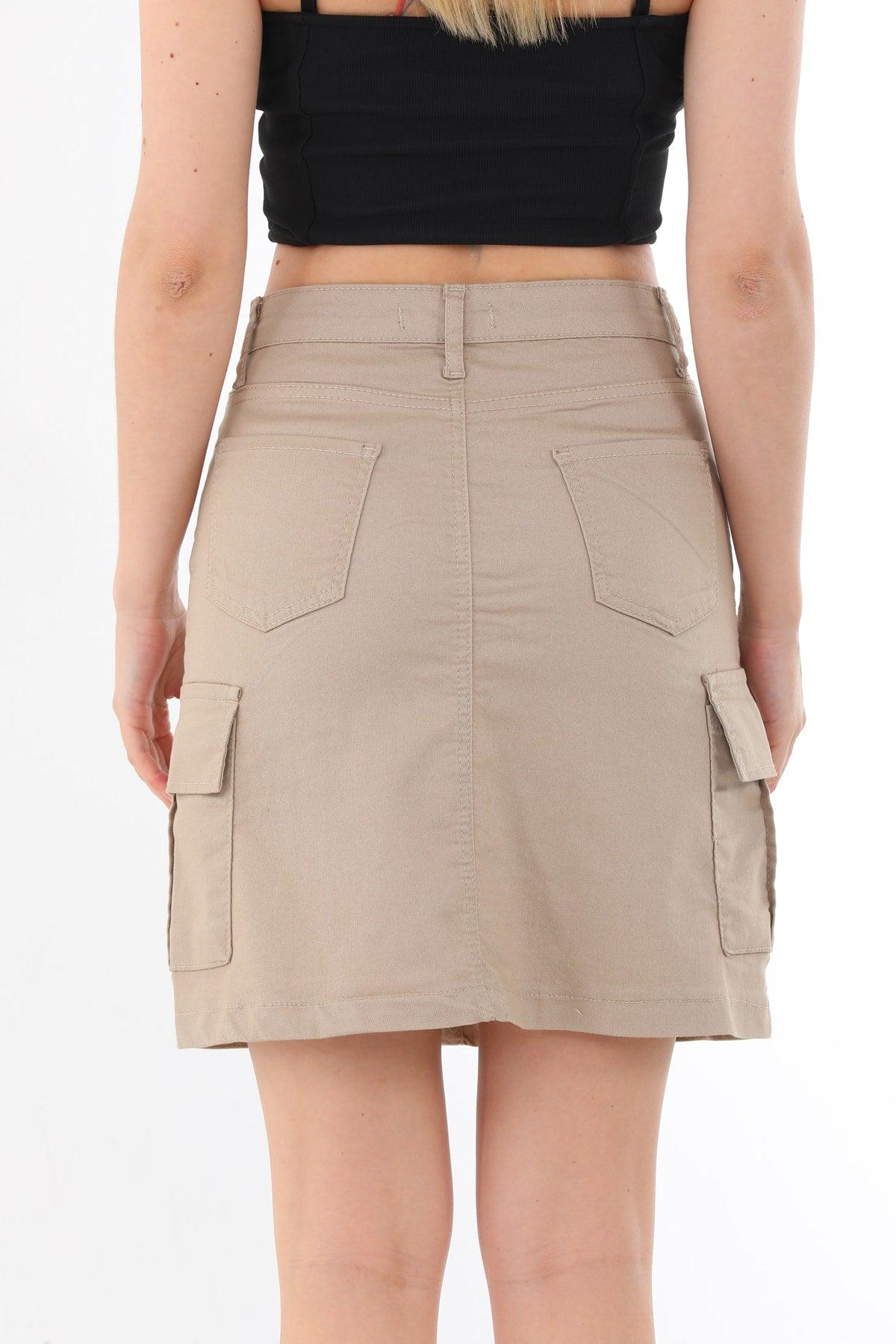 Beige High Waist Cargo Pocket Skirt - Swordslife