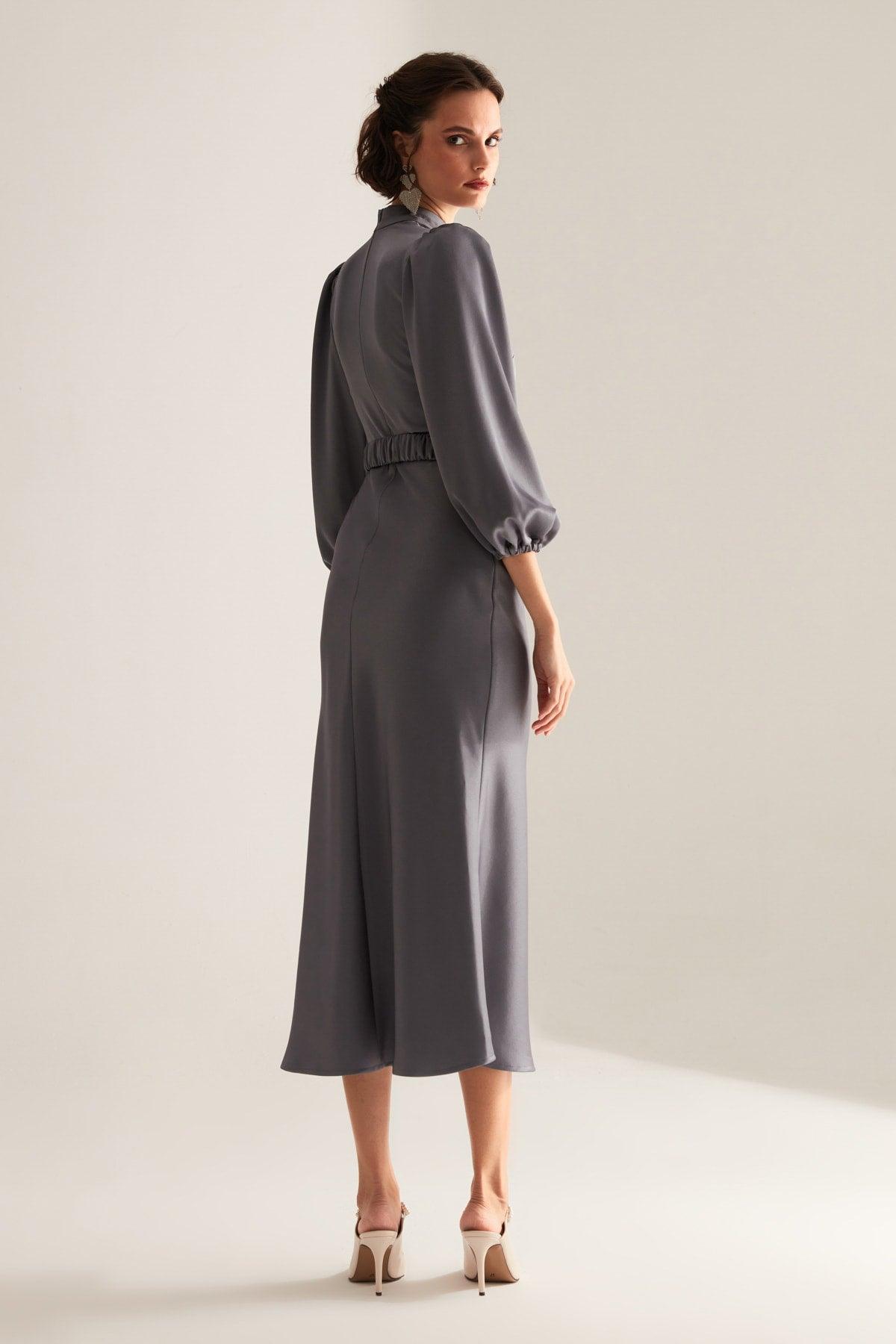 Berthe Judge Collar Long Gray Engagement Dress - Swordslife