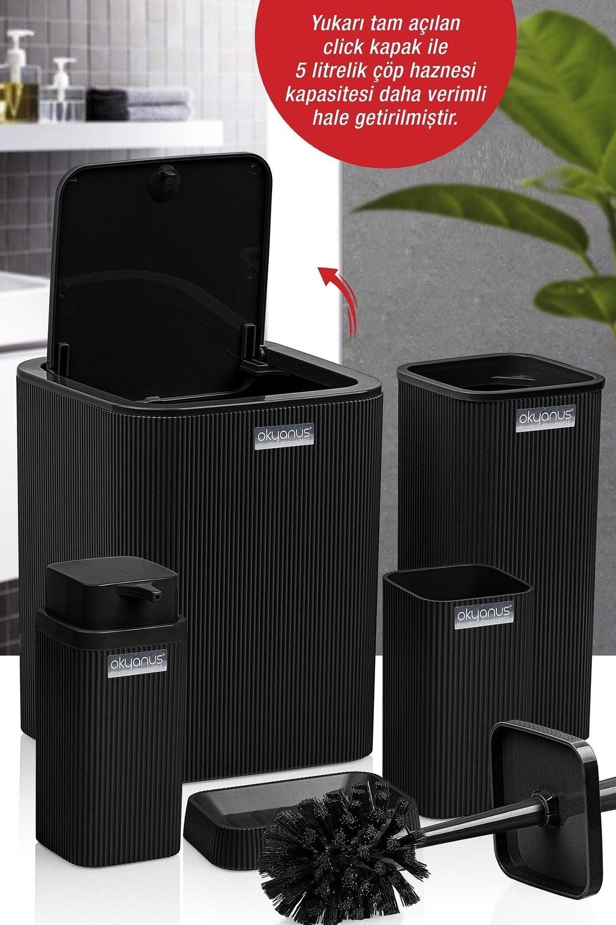 Stella Black Striped Square 5 Piece Bathroom Set - Swordslife