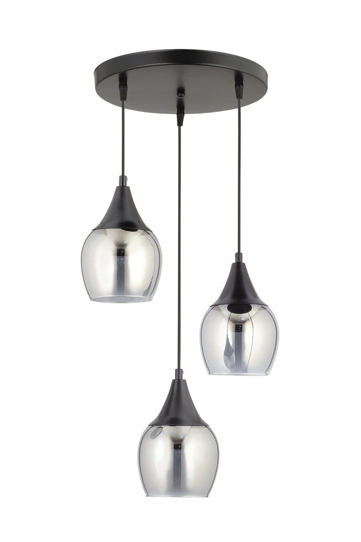 Sante 3-Piece Black Smoked Glass Modern Pendant Lamp Chandelier Living Room Kitchen Room Hallway Chandelier