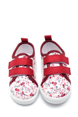 Floral Patterned Double Velcro Linen Children's Sports Shoes-burgundy-f-498