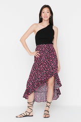 Pink Midi Woven Slit Detailed Asymmetrical Floral Skirt TWOSS20ET0166 - Swordslife