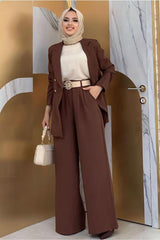 Women's Brown Classic Pants Suit T 2038 - Swordslife