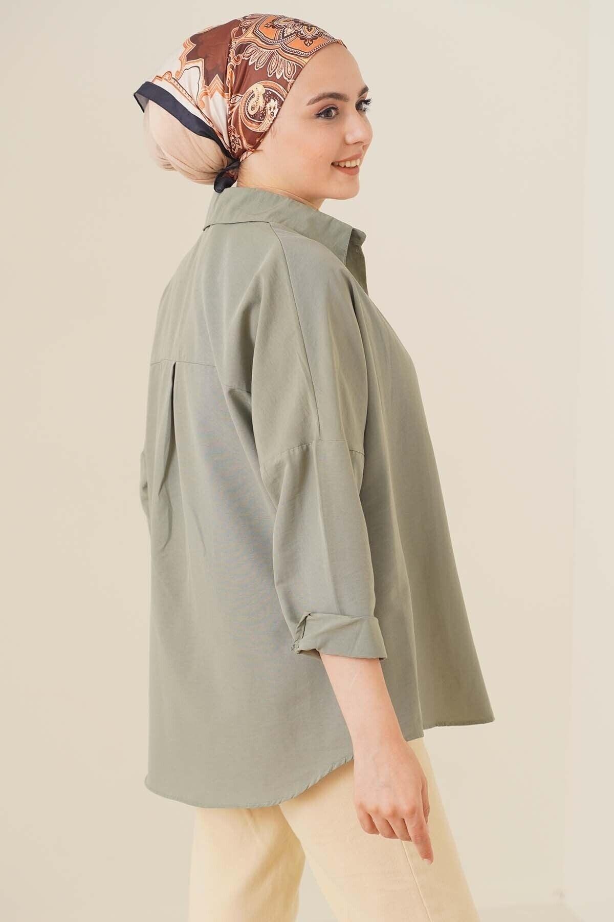 103901 Oversize Basic Hijab Shirt - Khaki - Swordslife