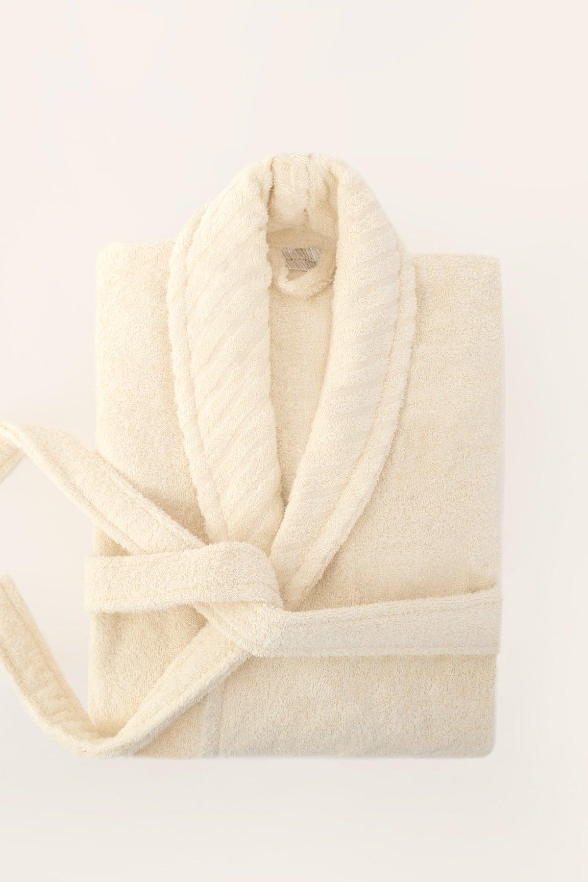 Lycian Cream Bathrobe Set 2 Pcs Set 1 Bathrobe 1 Towel Soft Cotton Bathrobe Hand Face Towel Bath 1053a - Swordslife