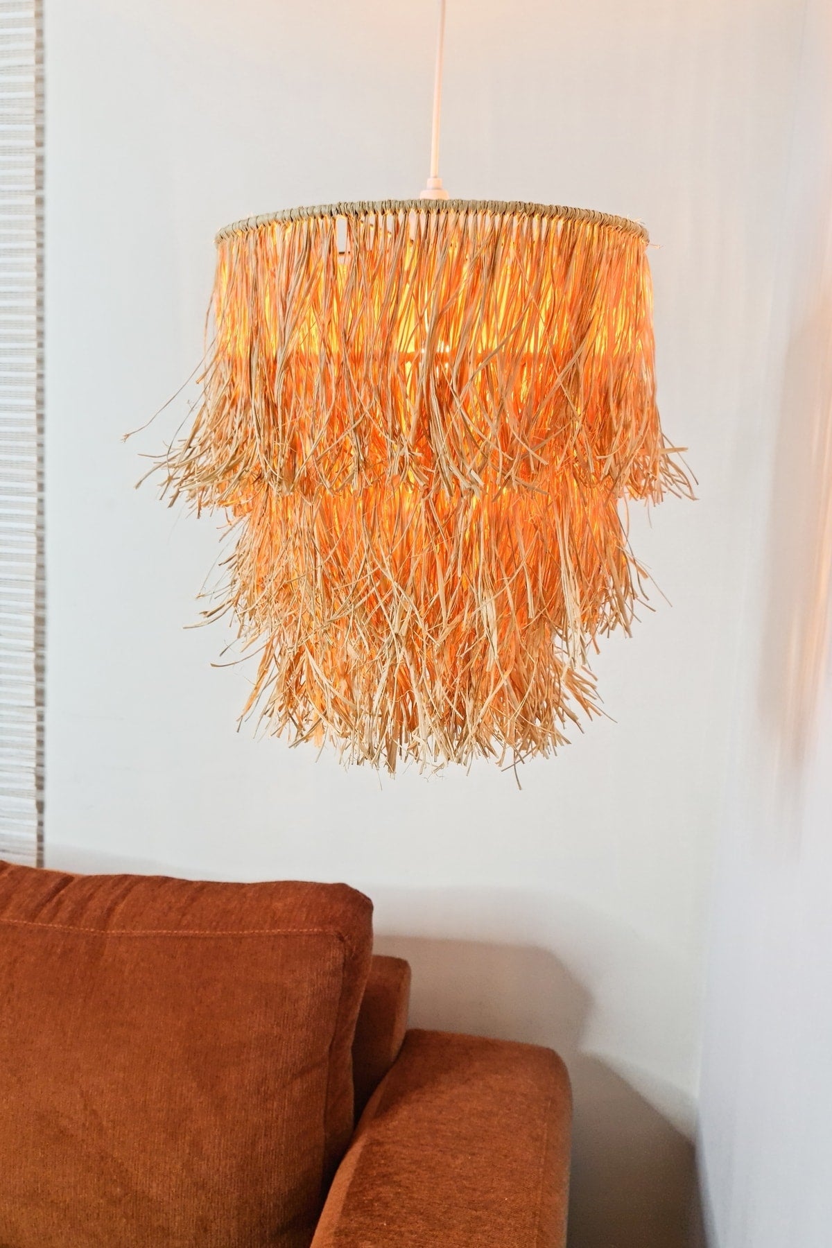 Bohemian Fringed Wicker Raffia Chandelier 3 Tiers