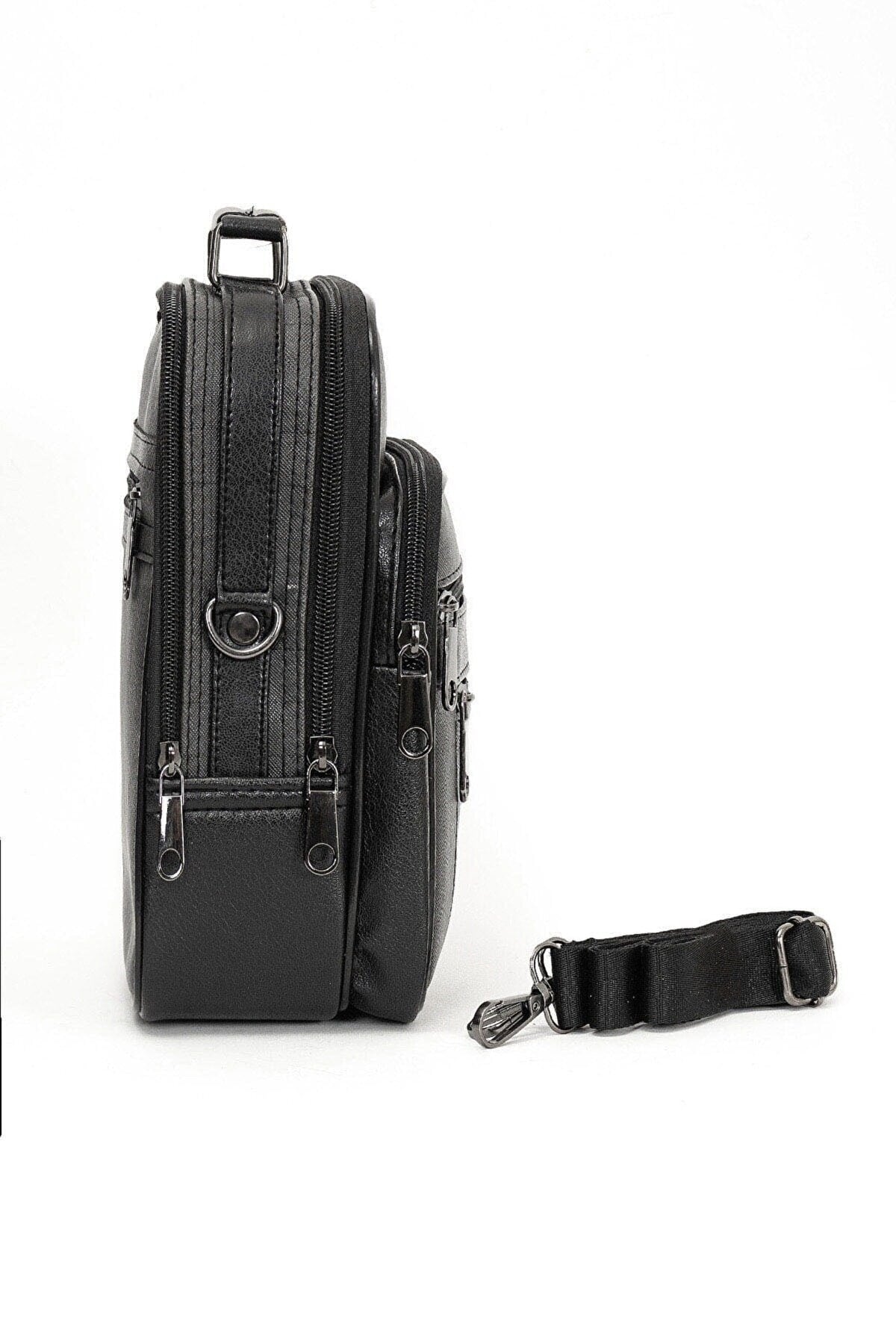 Adelina Men's Black Leather Plaid Steel Case Handbag And Card Holder Wallet With Mechanism