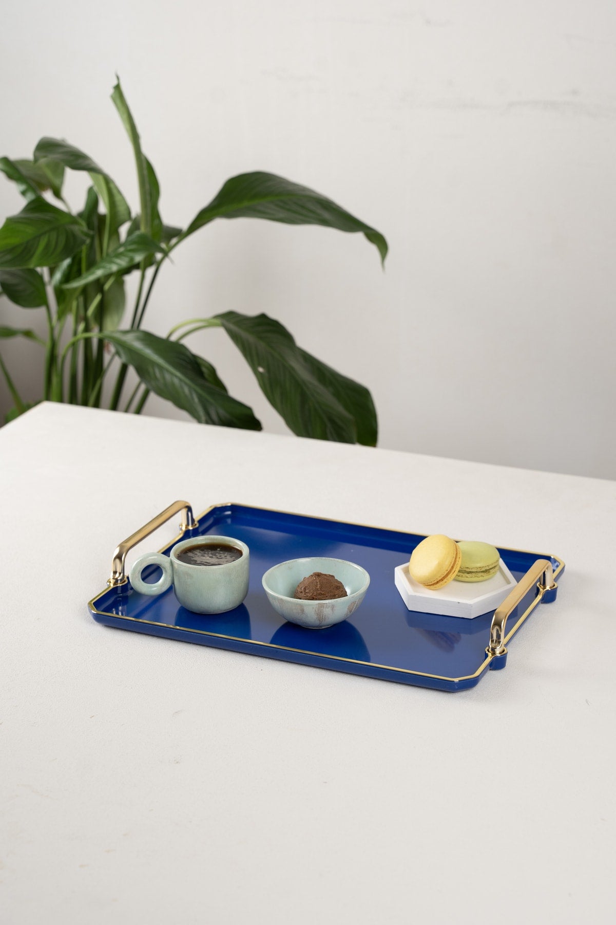 Navy Blue Tray Presentation Decorative Home Tableware Kitchen Tea Coffee Tray