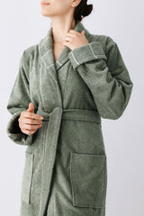 Carmine Robe Olive - Extra Soft, Modern And Special Design 100% Cotton Unisex Salyaka Bathrobe - Swordslife