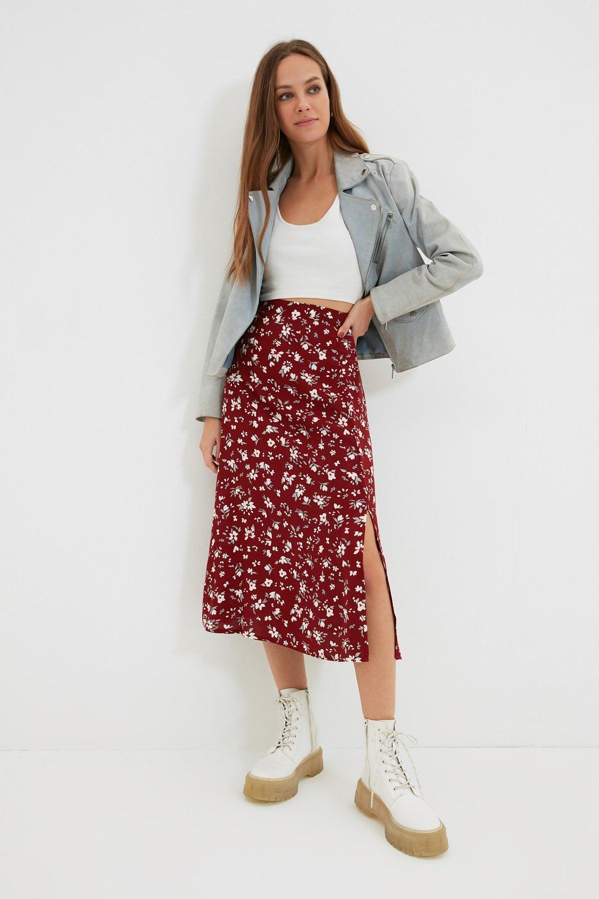 Burgundy Floral Skirt - Swordslife