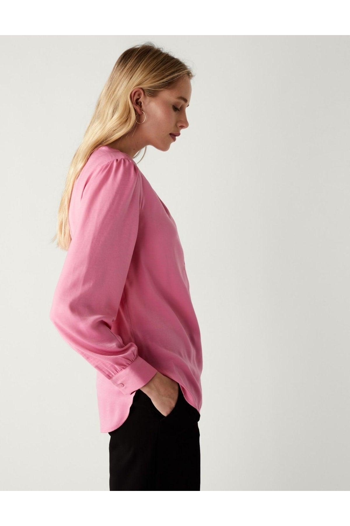 Long Sleeve V Neck Popover Blouse - Swordslife