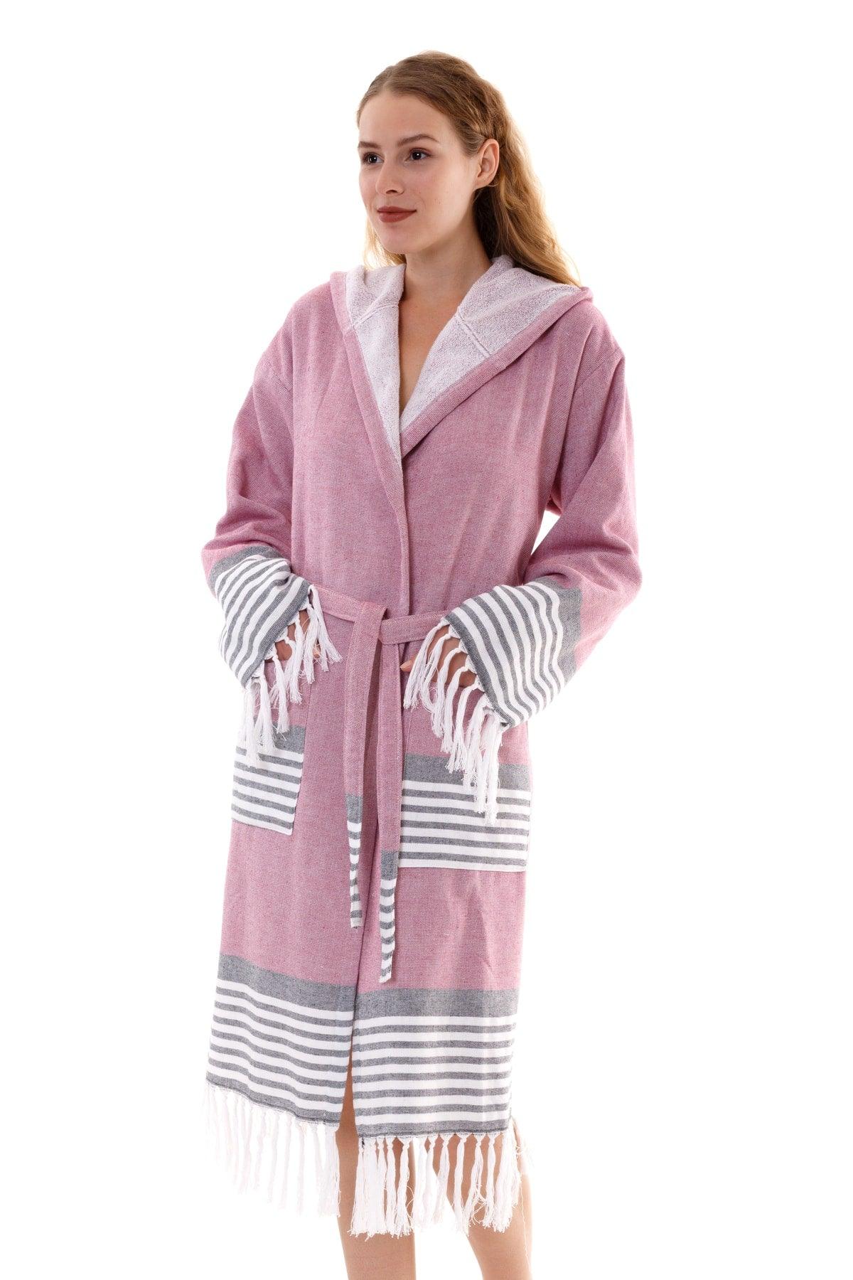 Cotton Hooded Unisex Pink Towel Loincloth Bathrobe | Large Size Bathrobe(SML-XL-2XL-3XL-4XL) - Swordslife