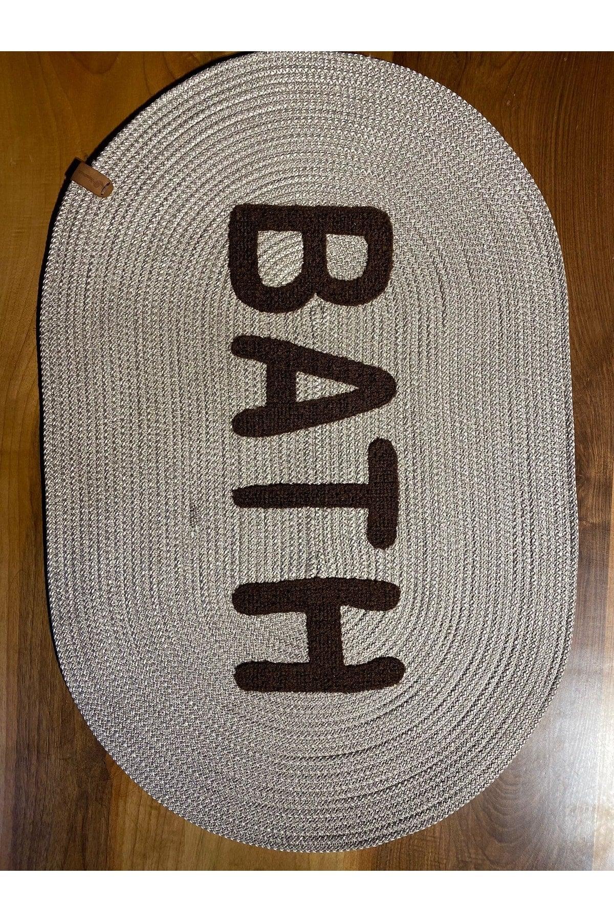 Wicker Hand Knitted Bath Mat with Lettering 60 X 100 - Swordslife