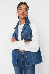 Blue Sleeves Knitted Denim Jacket TWOAW20CE0219 - Swordslife