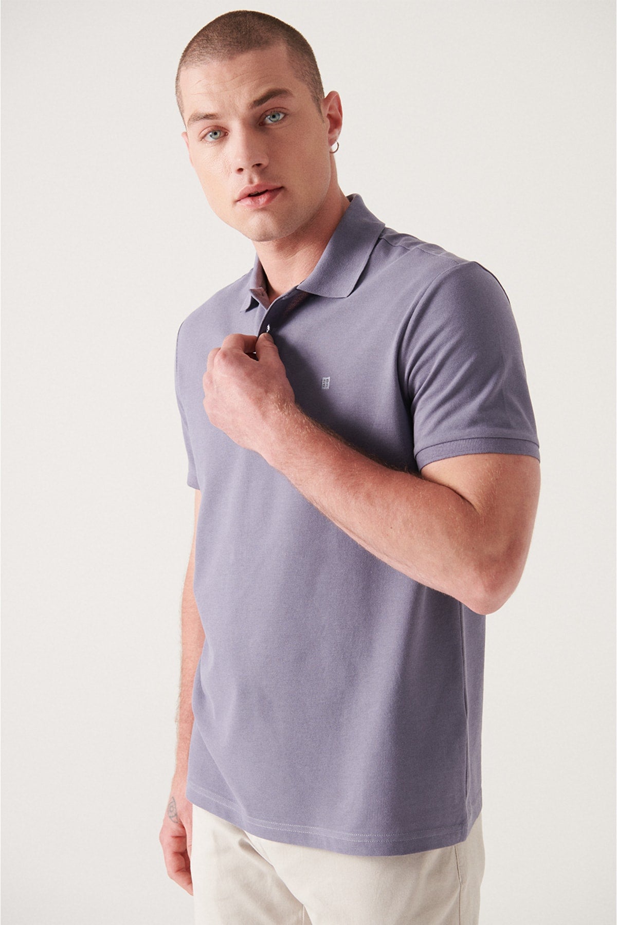 Men's Lilac 100% Cotton Breathable Standard Fit Normal Cut Polo Neck T-shirt E001004