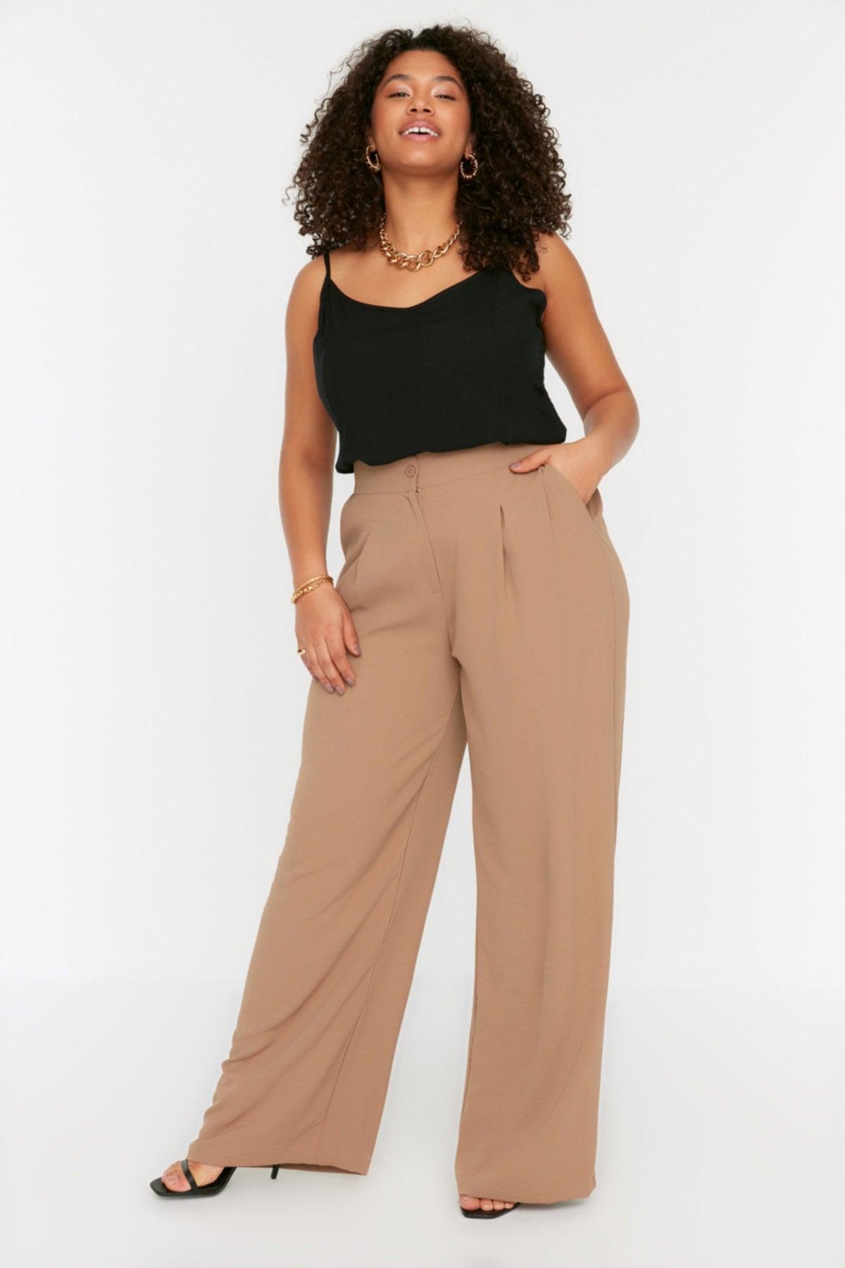 Mink High Waist Pleated Woven Trousers TBBSS22PL0448 - Swordslife