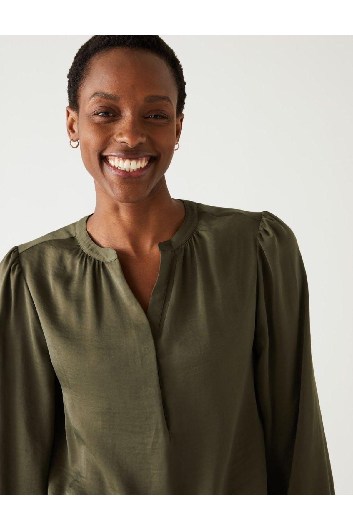 Long Sleeve V Neck Popover Blouse - Swordslife