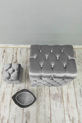 Quilted Gray 3 Pcs Bathroom Set Laundry Basket Mdf Dirty Basket Set - Swordslife
