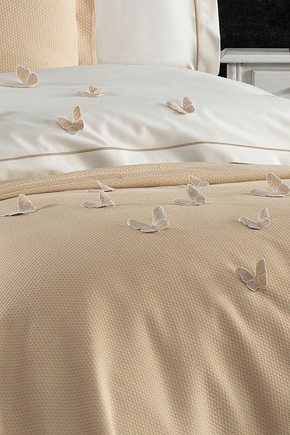 5 Pieces Elastic Bed Sheet 3d Butterfly Pattern Kids Room Cotton Single Beige Duvet Cover Set