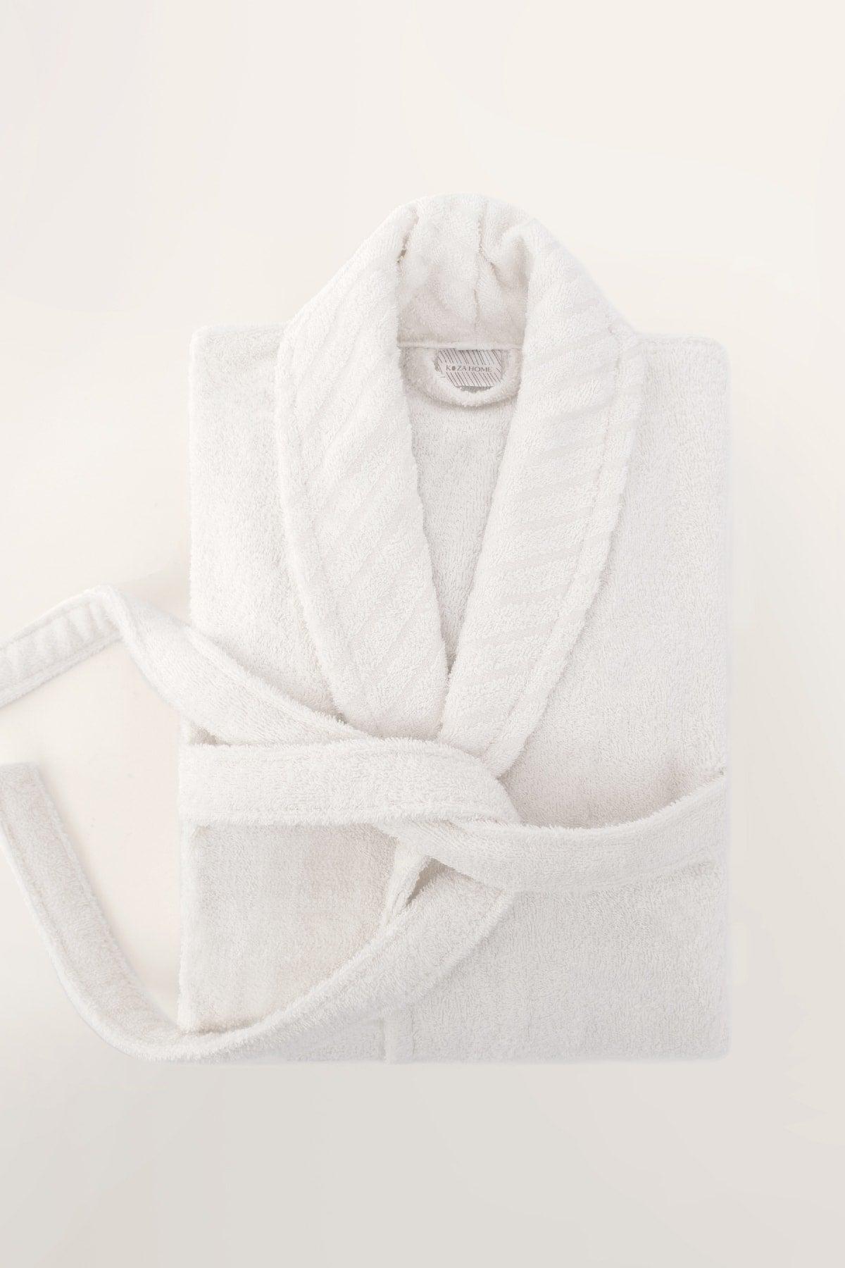 Lycian White Bathrobe Set 2 Pcs Set 1 Bathrobe 1 Towel Soft Cotton Bathrobe Hand Face Towel Bath 1054a - Swordslife