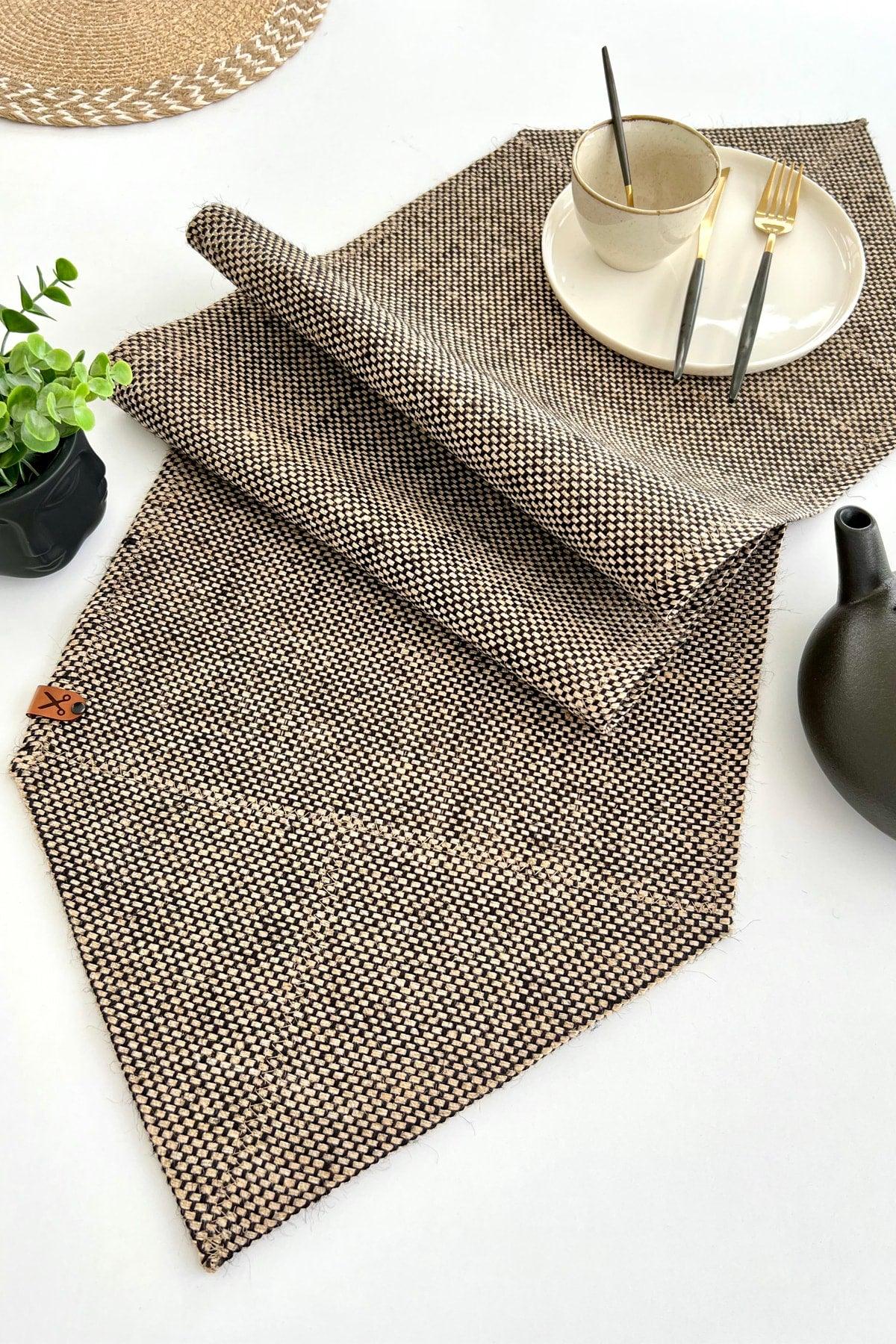 136x36cm Rectangular Straw Jute Runner Ranır / Living Room Kitchen Table Cloth / Console Cover - Black/natural - Swordslife