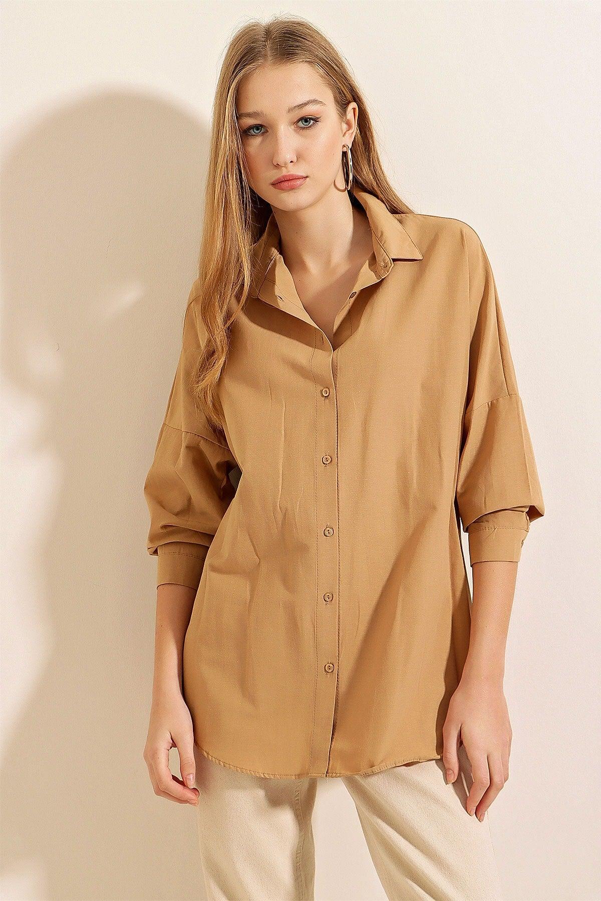 3900 Oversize Long Basic Shirt - Biscuit - Swordslife