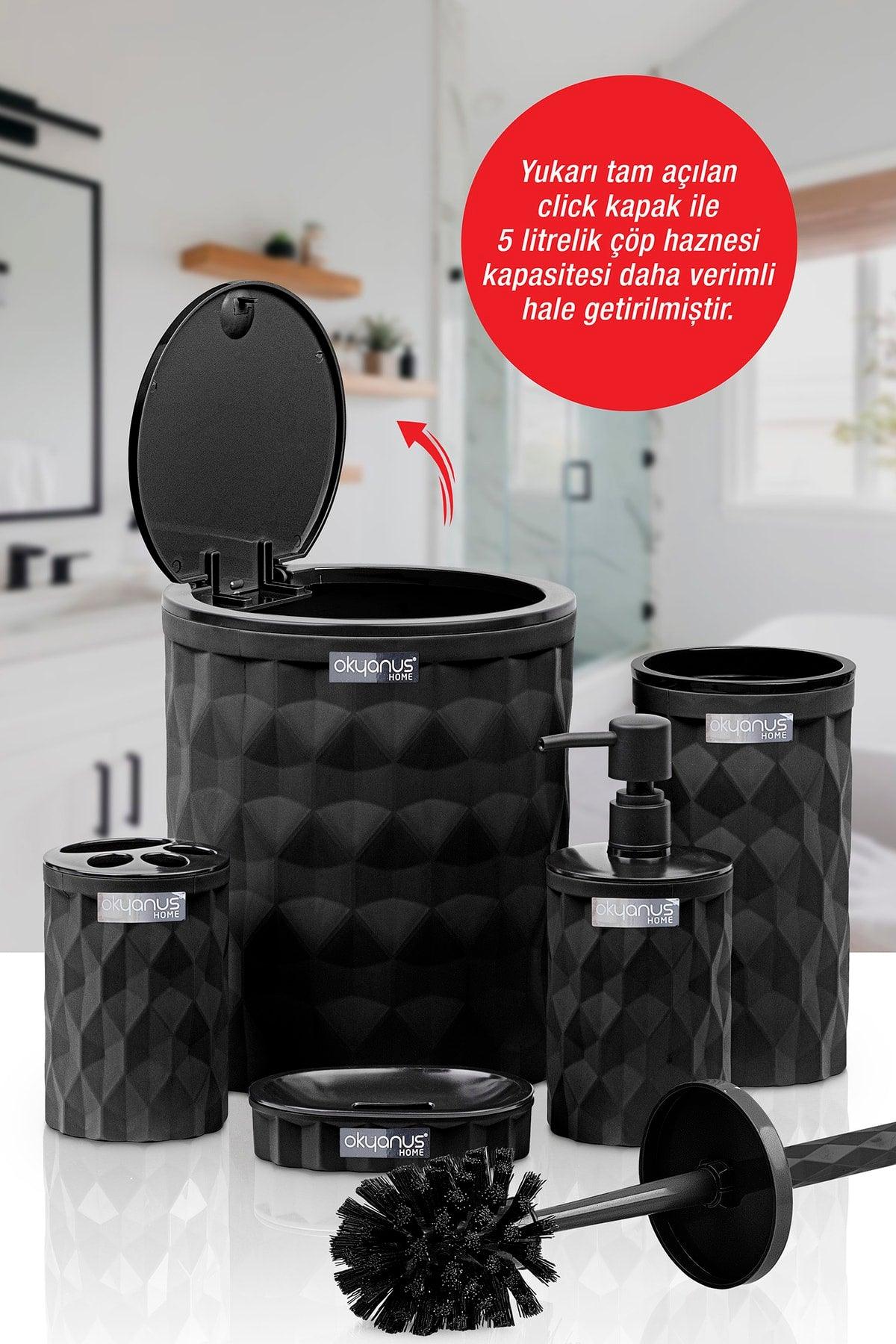 Diamond Black Click Cover 5 Pcs Bathroom Set - Swordslife