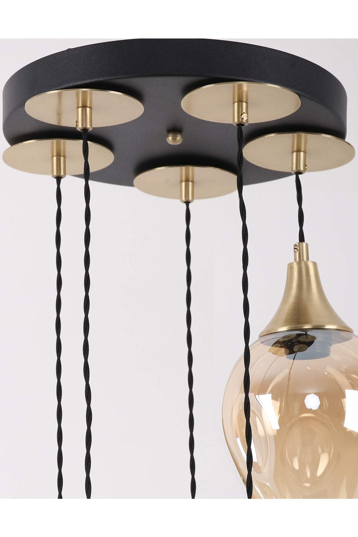 Marlo 5-Piece Black Antique Honey Glass Pendant Lamp Chandelier