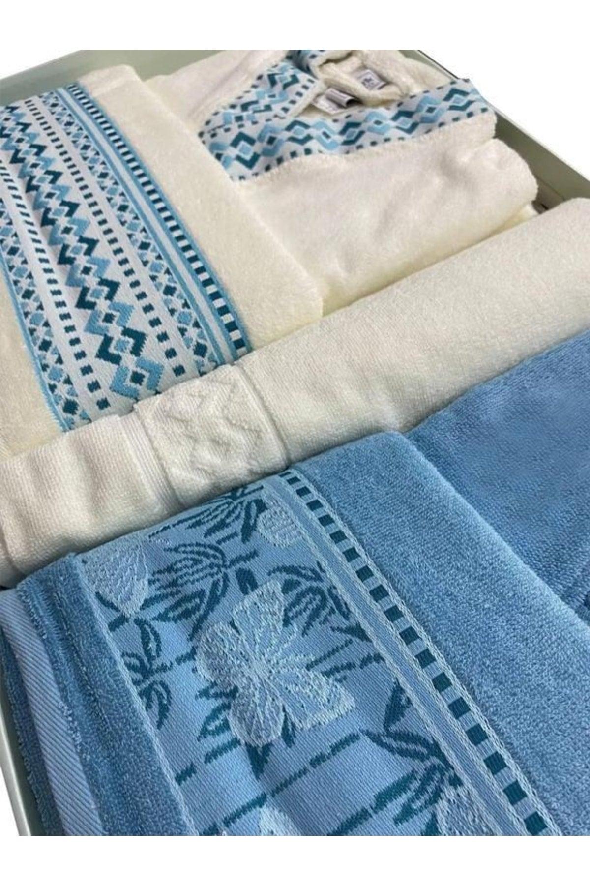 Bathrobe Set Boutique Dream Happy Set Family Set 5 Pieces Blue-cream - Swordslife