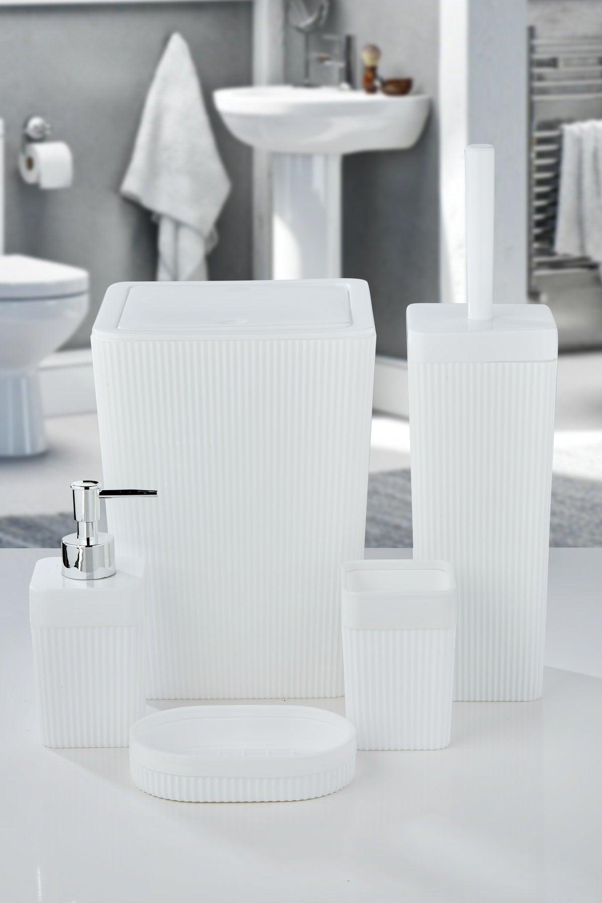 5 Piece Square Striped Bathroom Set White - 5 Piece Luxury Bathroom Set - Swordslife