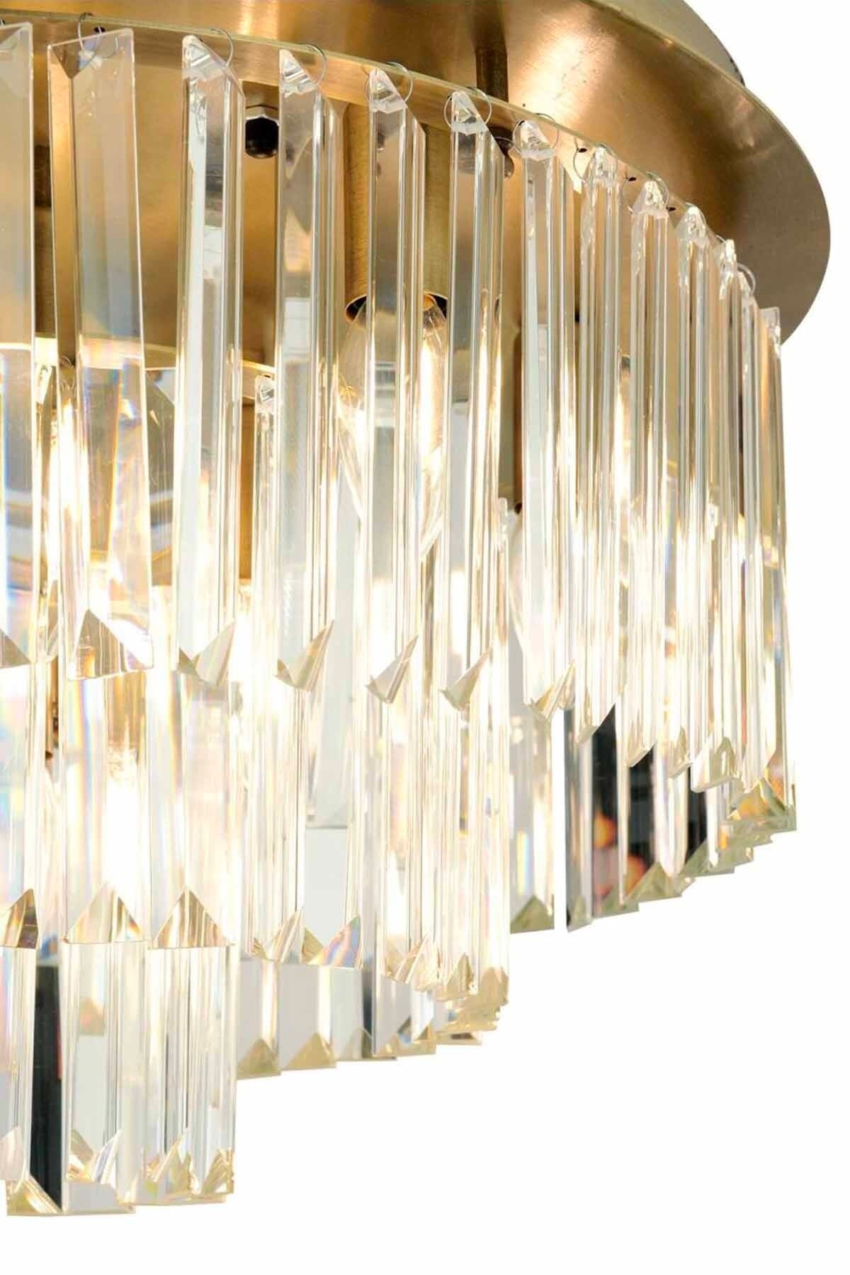Nilüfer Round Tumbled Crystal Stone Modern Design Crystal Living Room Chandelier