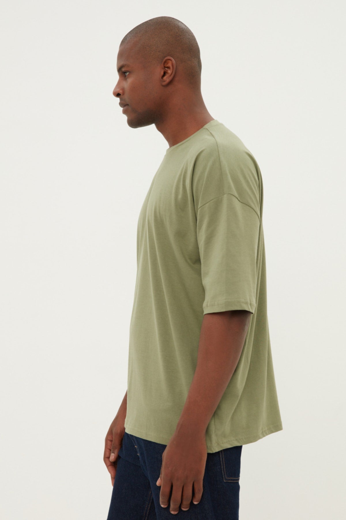 Khaki Men's Basic 100% Cotton Crew Neck Oversized Short Sleeved T-Shirt TMNSS22TS0318