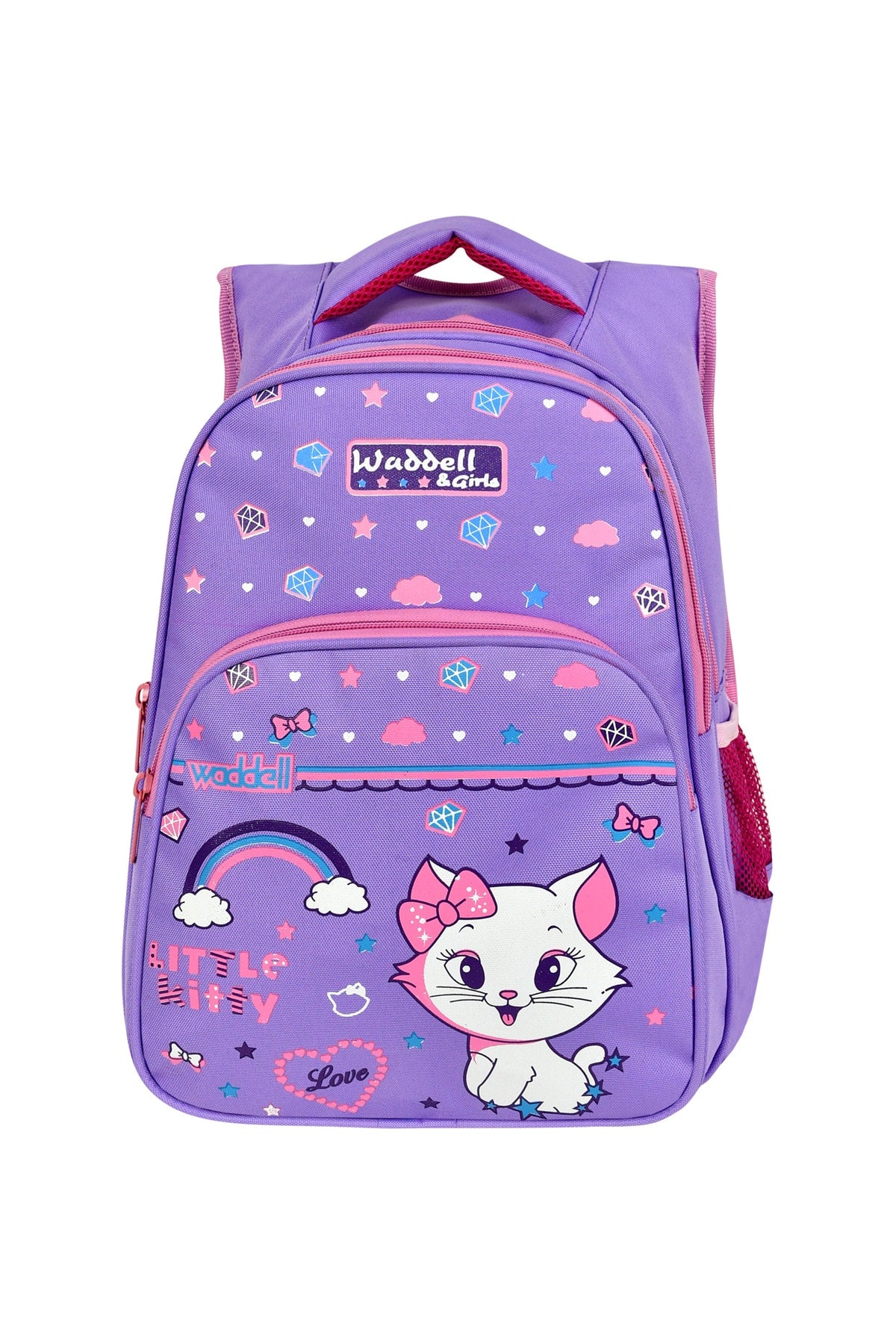 Licensed Lilac Cat Pattern Primary School Backpack And Lunch Box