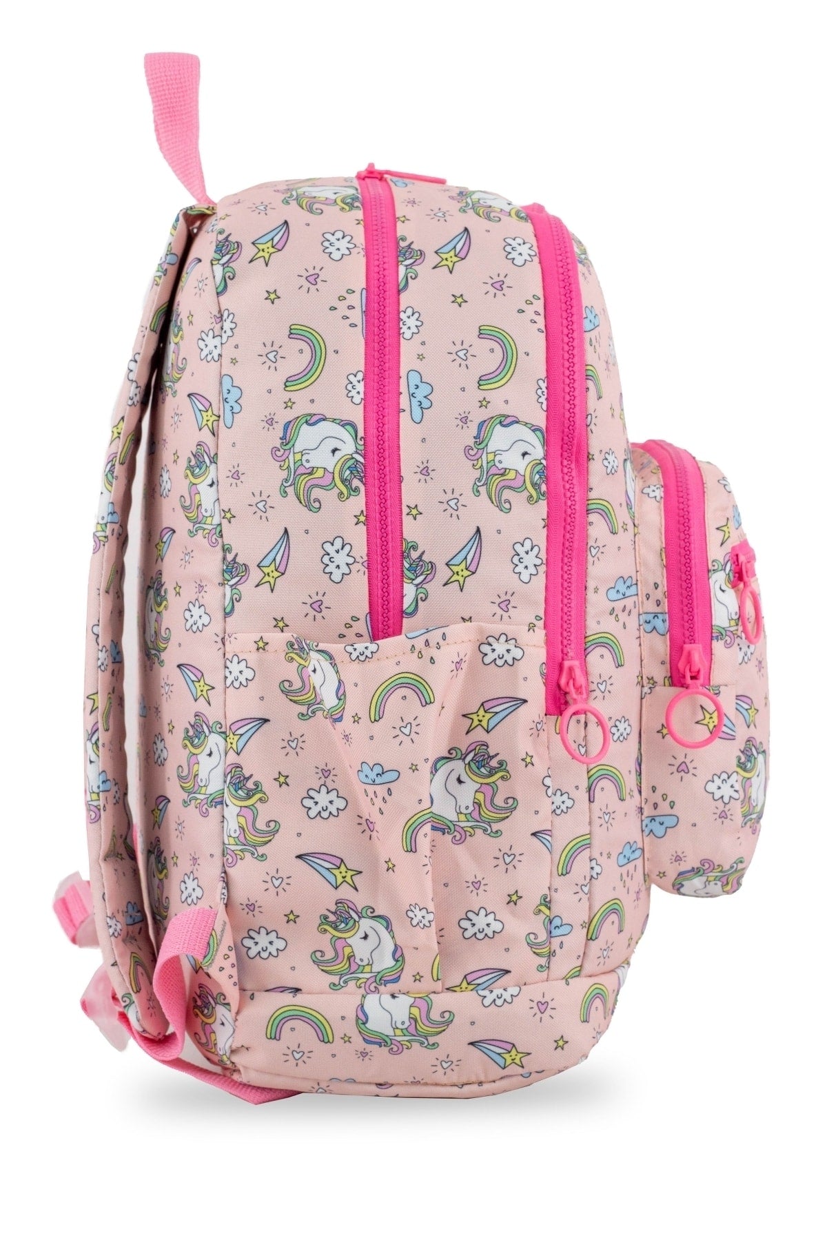 Rainbow Unicorn Pattern Pink 4-Compartment Washable Girls Primary School Backpack