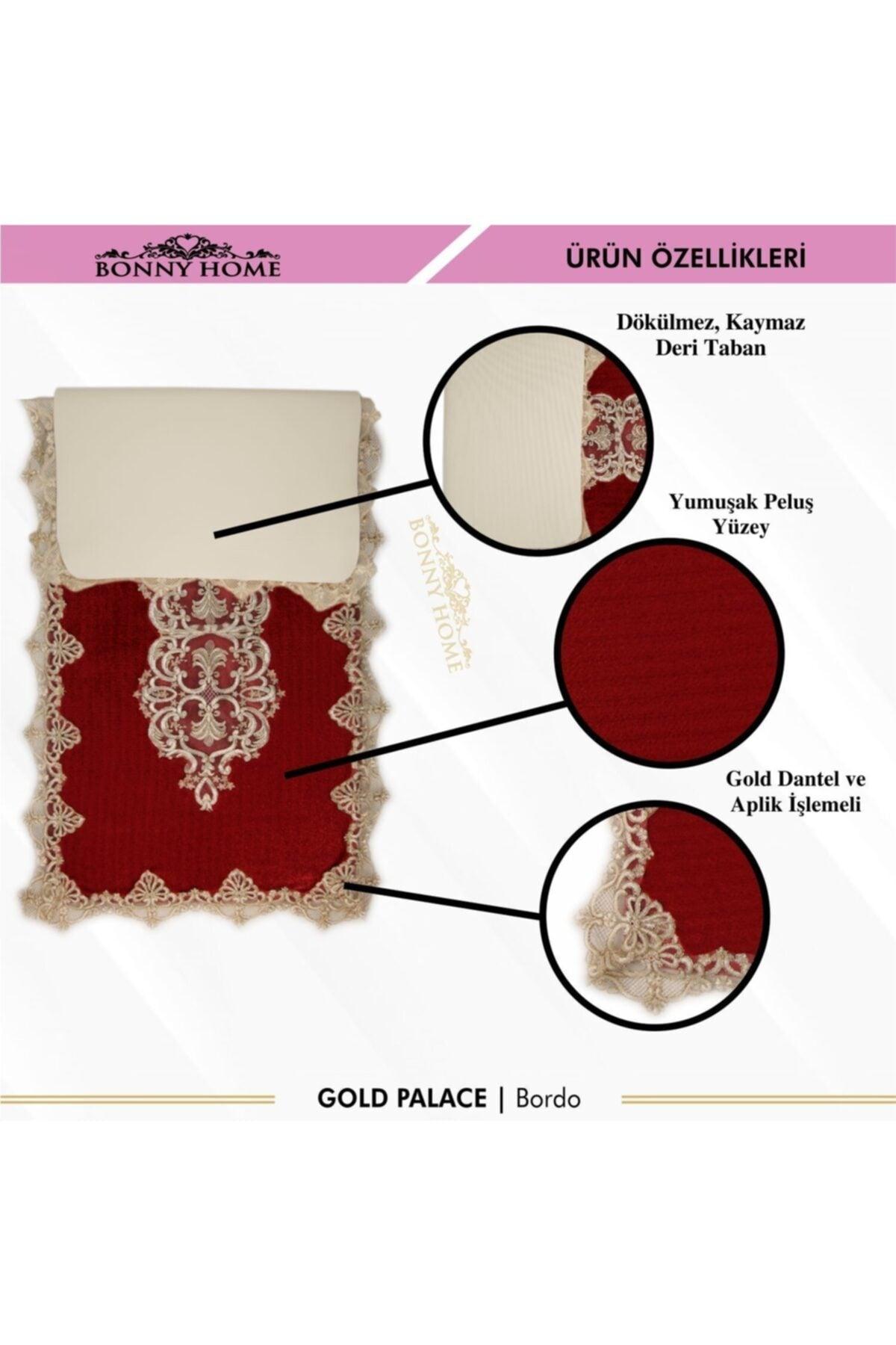 Claret Red Gold Palace 3-piece Dowry French Lace Applique Closet Set Bath Mat Set - Swordslife