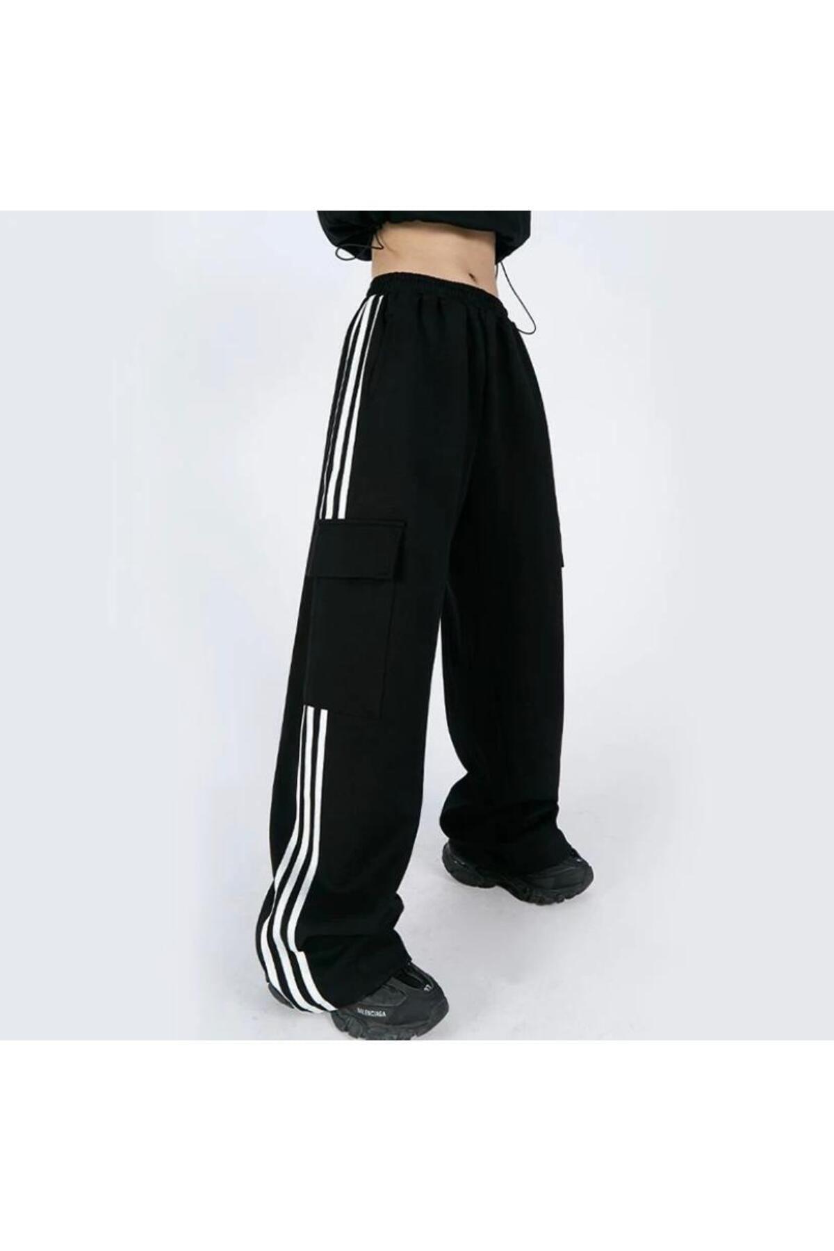 Three Striped Pocket Unisex Black Sweatpants - Swordslife